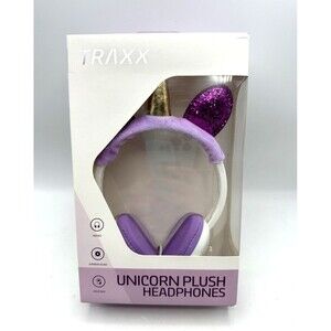 Traxx Unicorn Plush Headphones Over the Head Plug in Purple/Gold Horn NEW